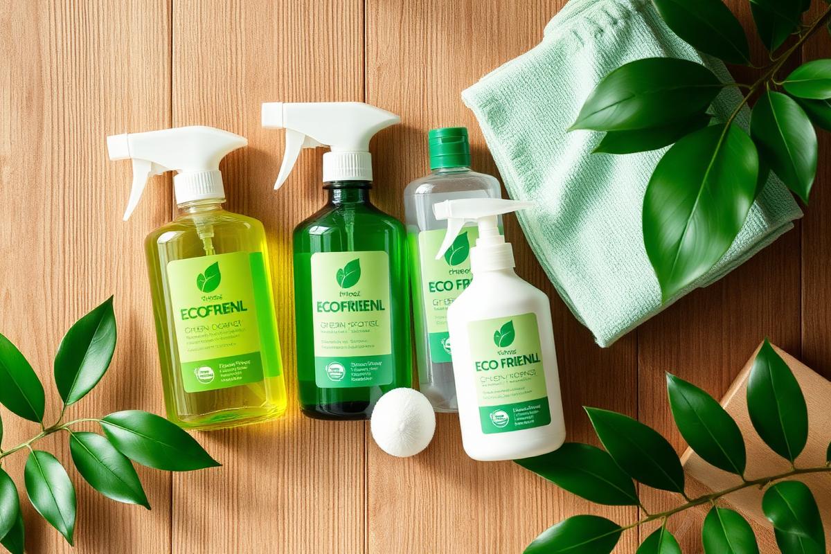 Clean Slate eco-friendly cleaning supplies with plant and folded linens